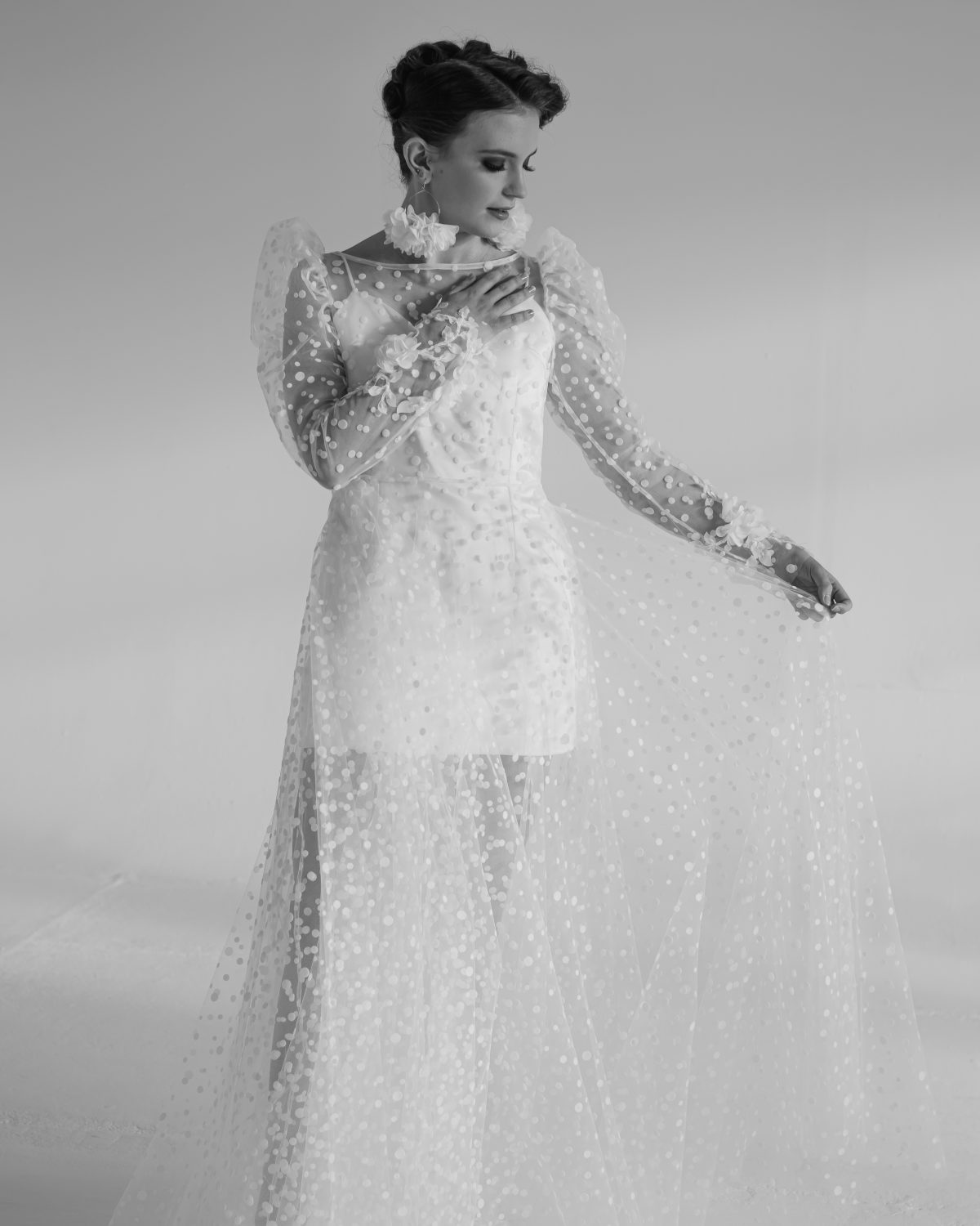Anela Tulle Dress with Satin Slip & 3D Floral Applique