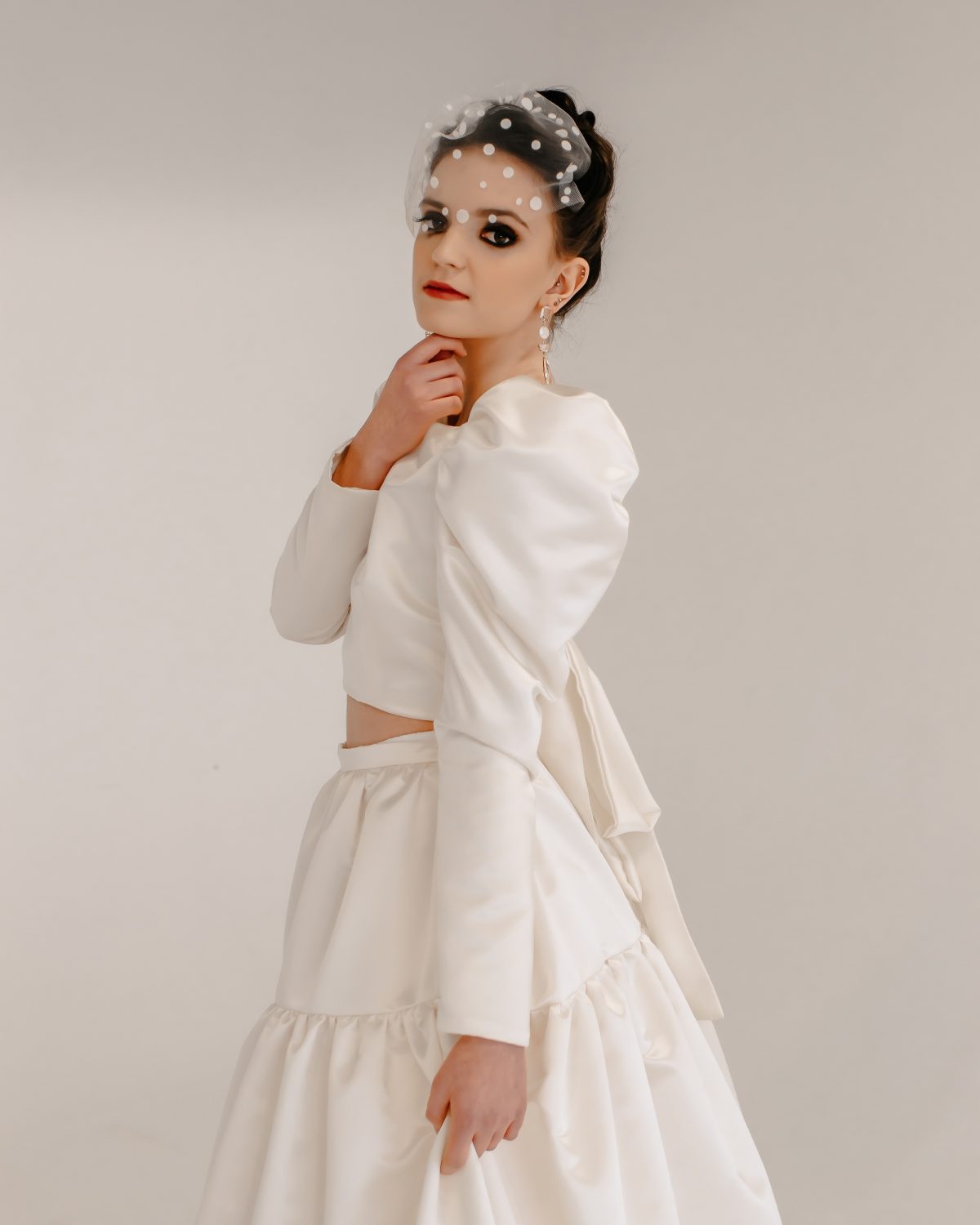 Adeline Satin Bodice with Puff Sleeves & Tiered Skirt