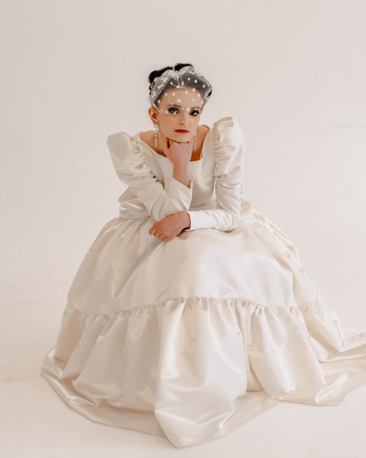 Adeline Satin Bodice with Puff Sleeves & Tiered Skirt