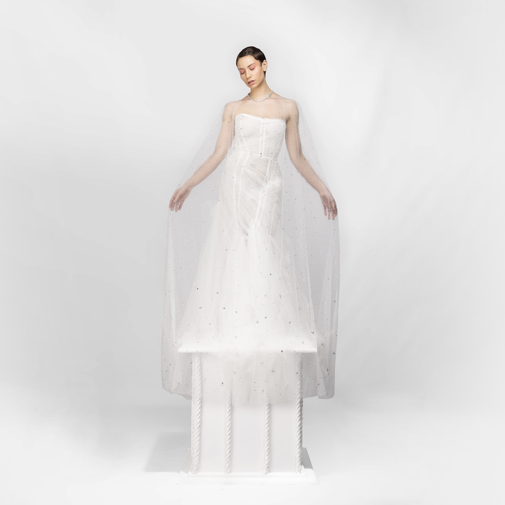 'Selene' Gown & Bridal Veil / Cape