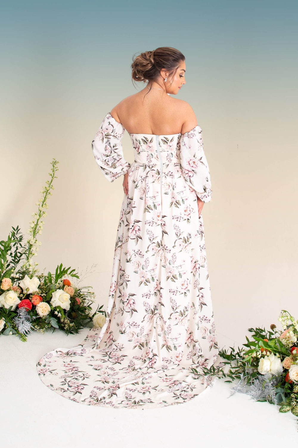 Gardenia Floral Crepe Gown